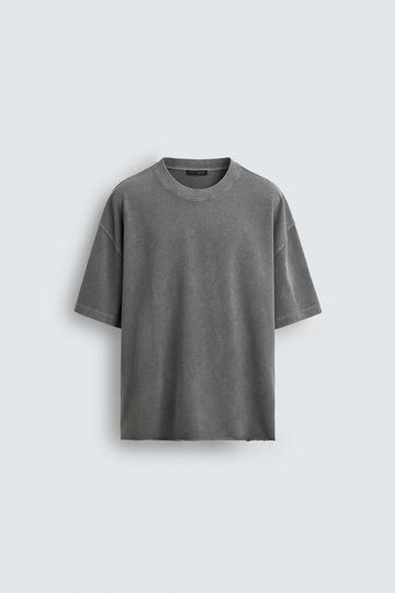 Zara Sweatshirt Boxy Fit Estrutura Cinza Lavado