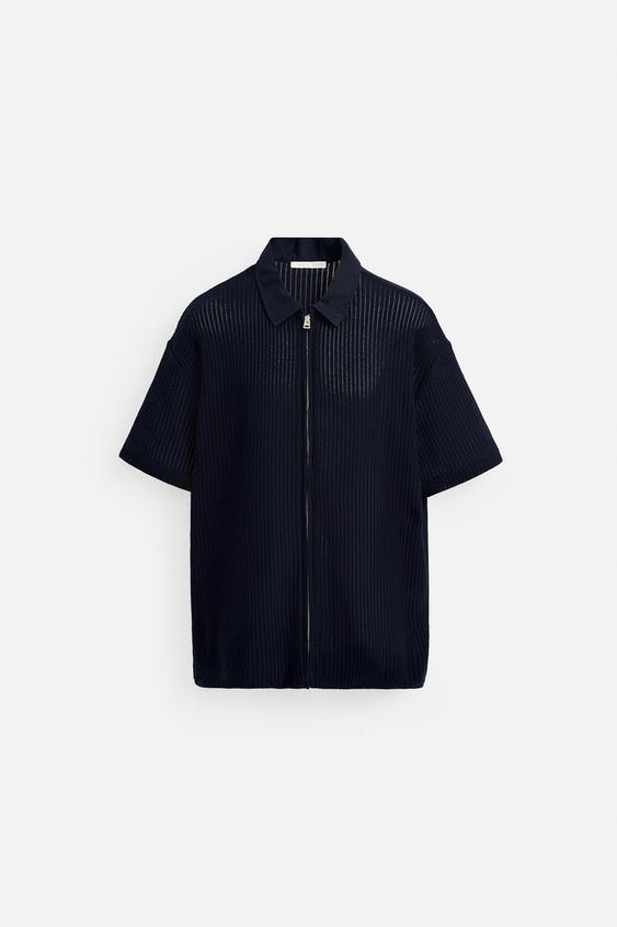 Zara Camisa De Estrutura Zip Azul Marinho