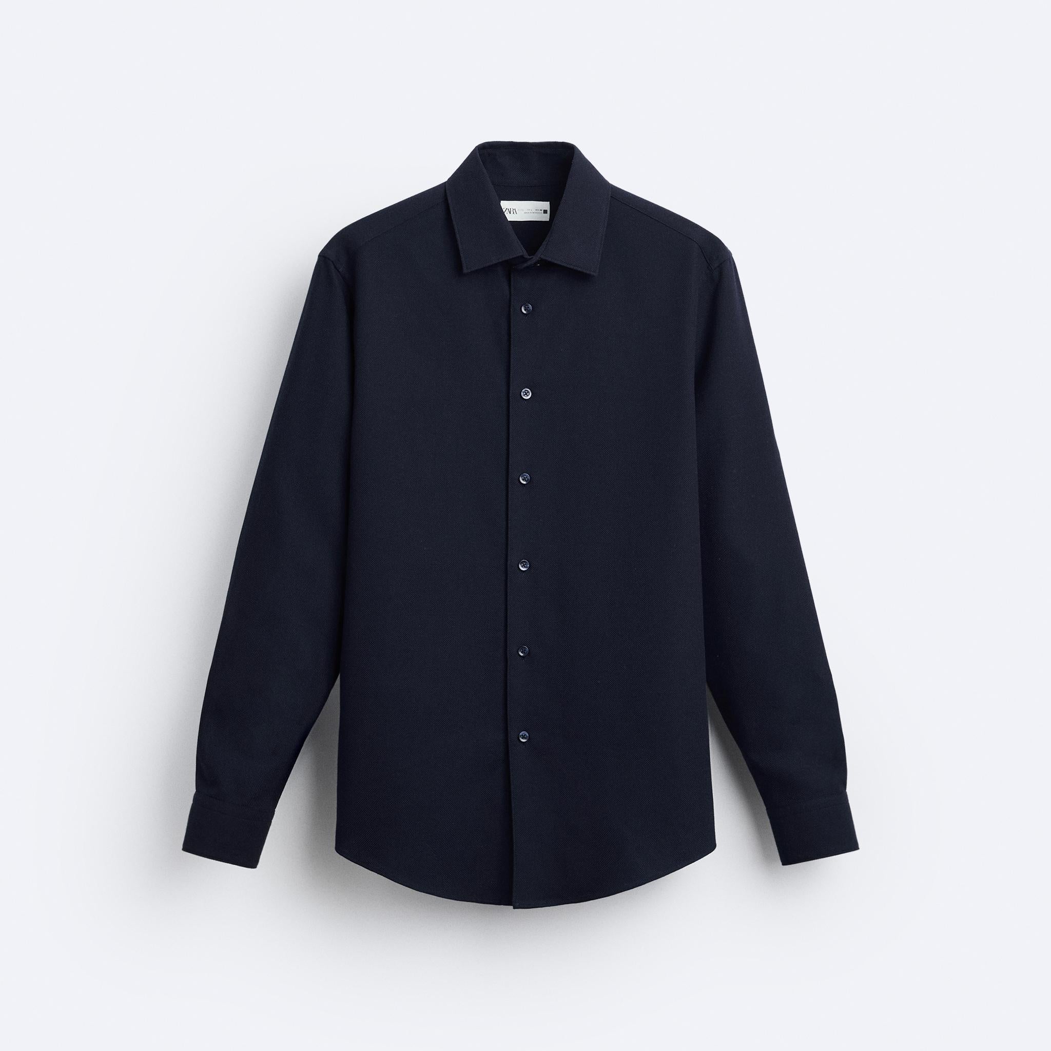 Zara Camisa Easy Care Com Estrutura Azul Marinho