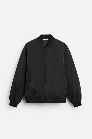 Zara Casaco Bomber De Algodão  Preto