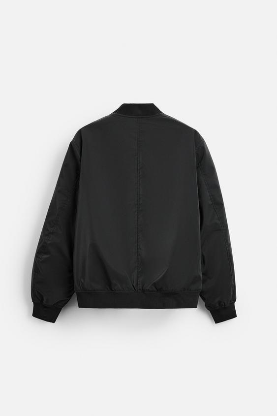 Zara Casaco Bomber De Algodão  Preto