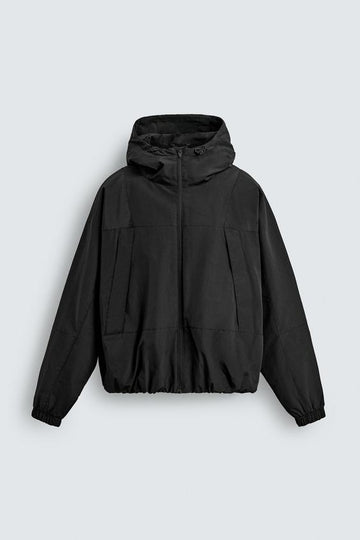 Zara Casaco Técnico Impermeável Combinado Polar Preta