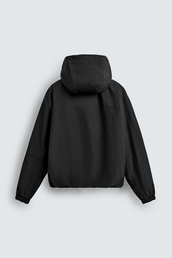 Zara Casaco Técnico Impermeável Combinado Polar Preta