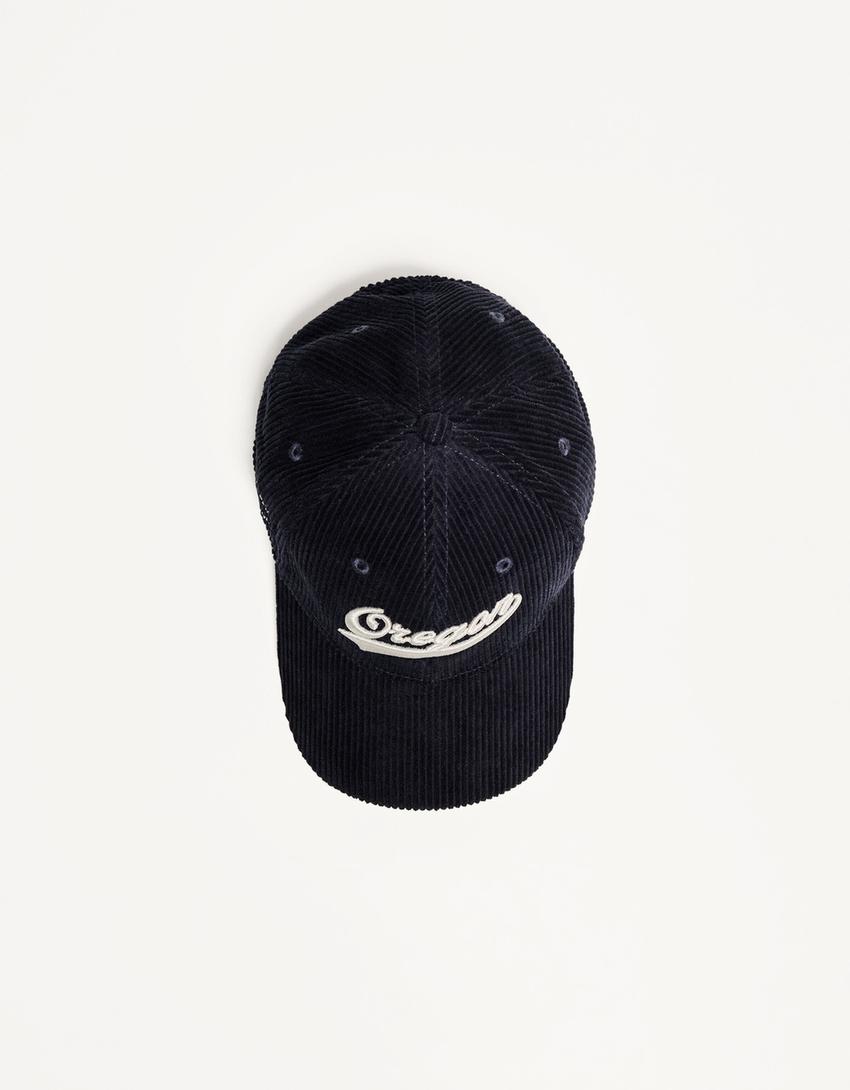 Bershka Boné Bombazina Sport Bordado Azul Marinho