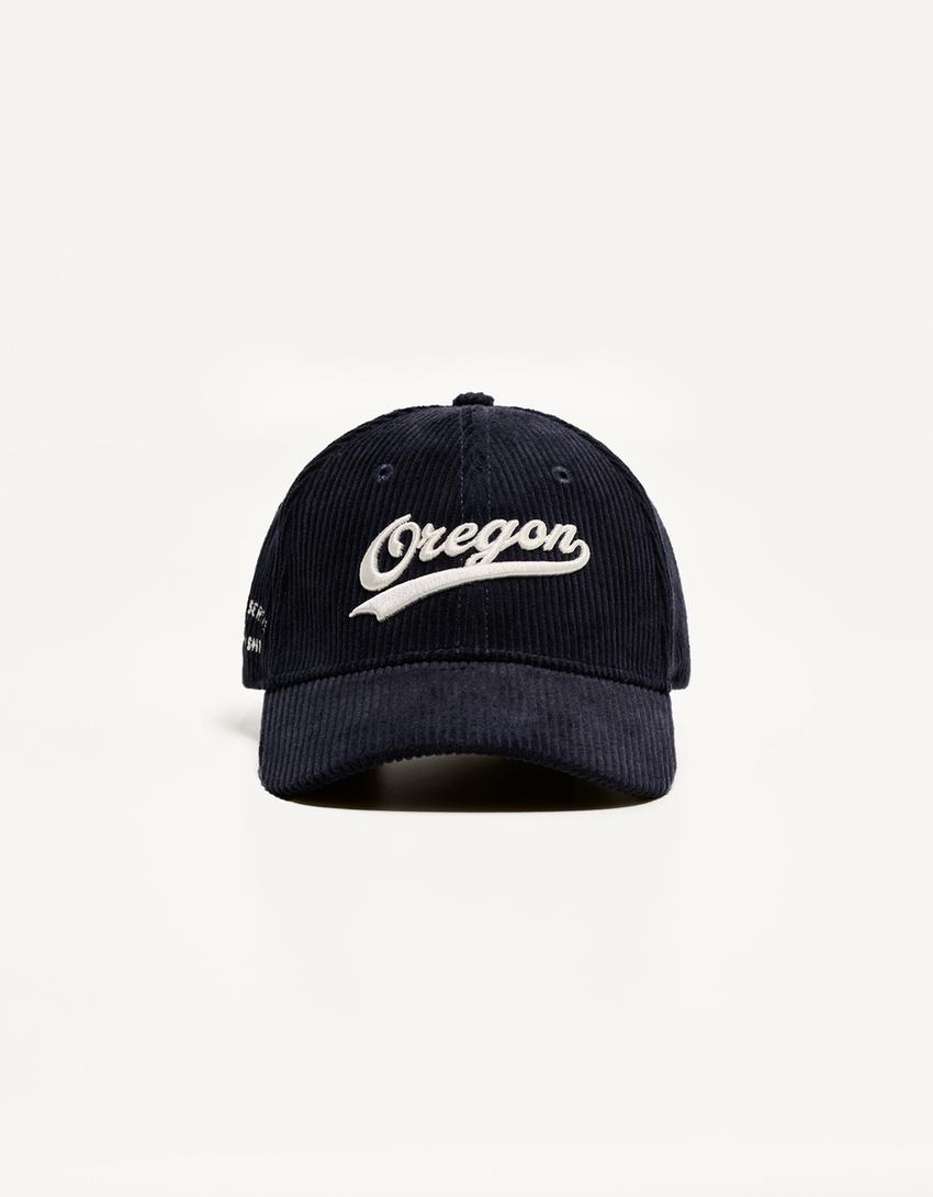 Bershka Boné Bombazina Sport Bordado Azul Marinho