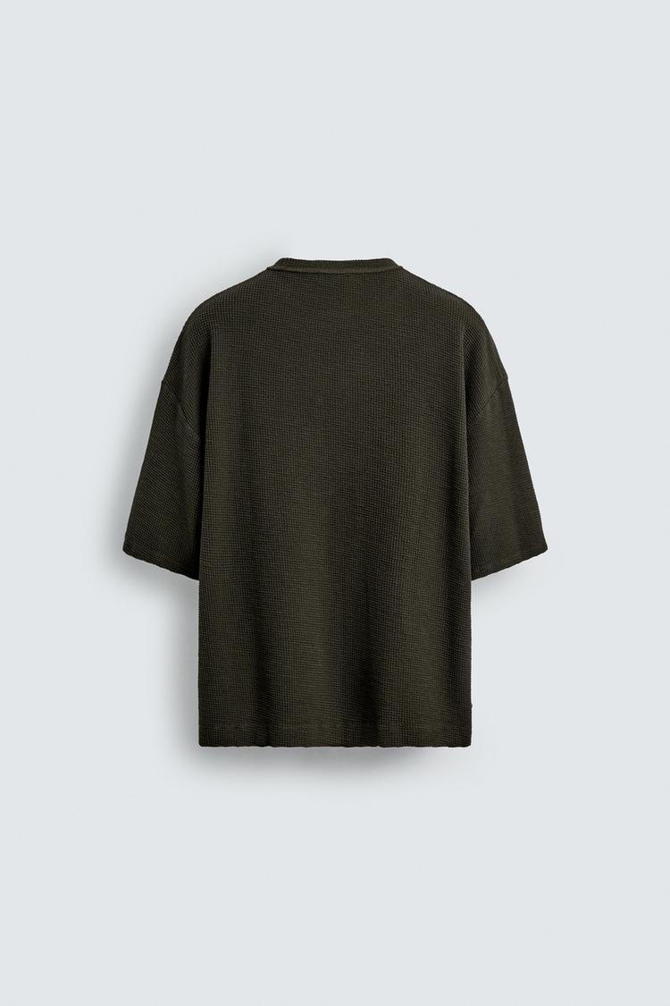 Zara T-shirt De Malha Com Estampado Em Estampado Em Contraste