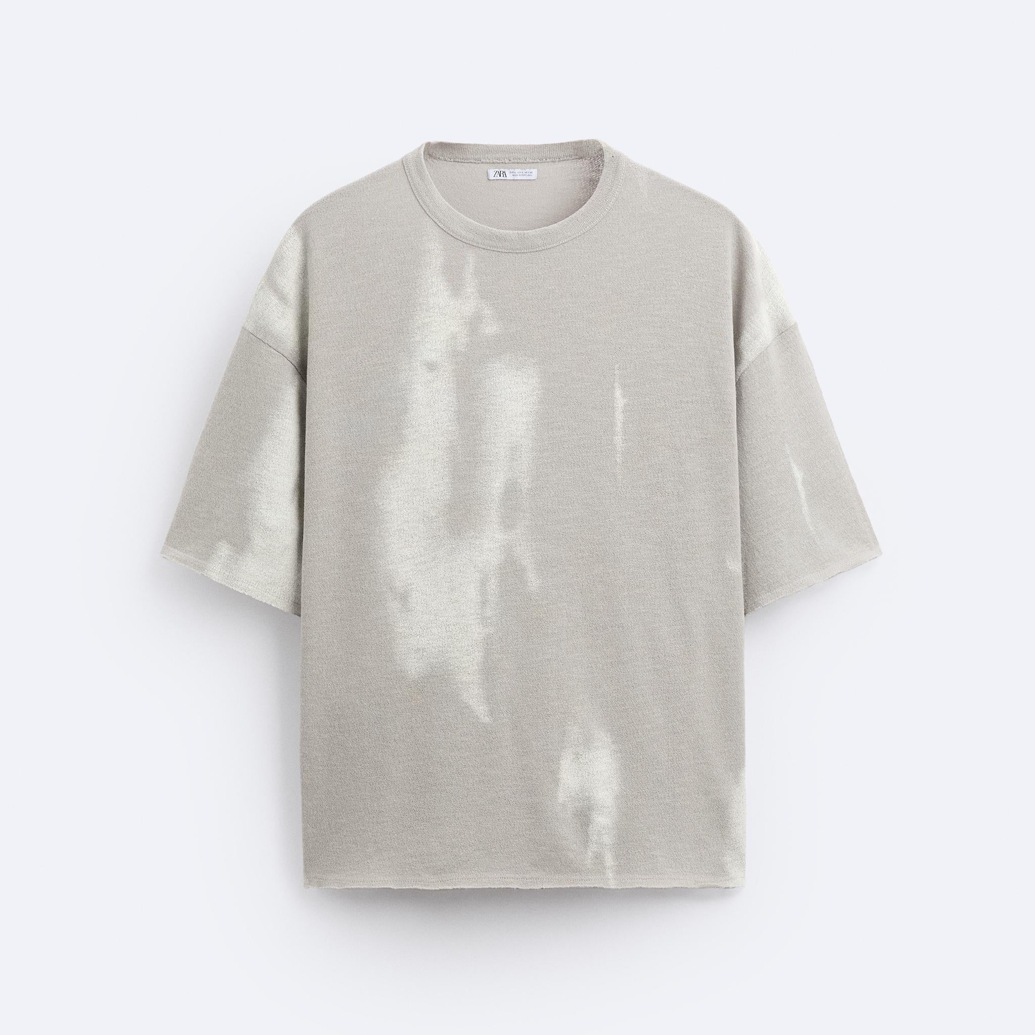 Zara T-Shirt Em Malha Com Estampado Cinza