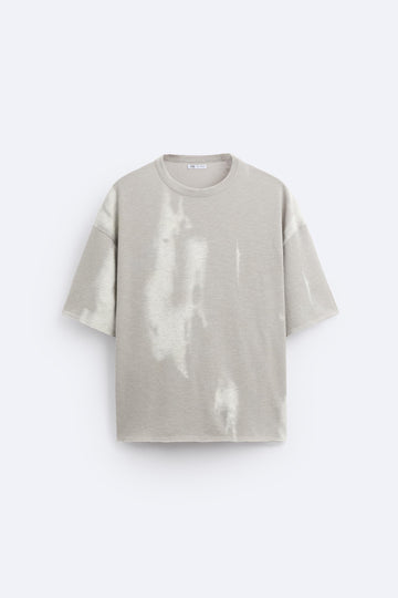 Zara T-Shirt Em Malha Com Estampado Cinza