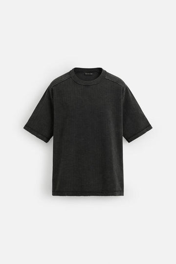 Zara T-shirt Com Malha Estampado Lavado Preto
