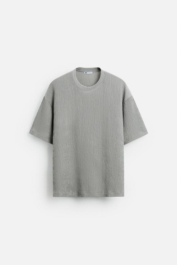 Zara T-shirt Jacquard Com Textura  Cinzento