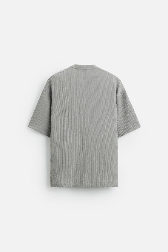 Zara T-shirt Jacquard Com Textura  Cinzento