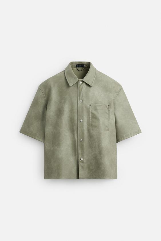 Zara Camisa Larga Com Efeito Pele Caqui - Claro