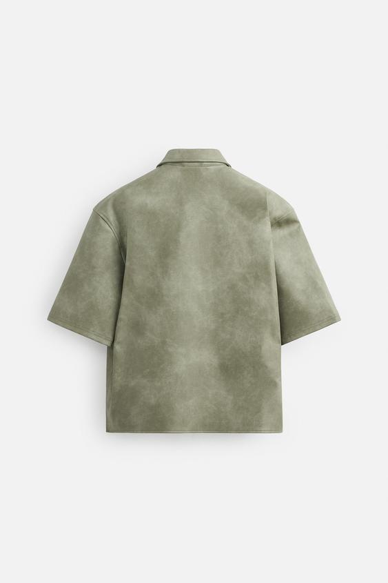 Zara Camisa Larga Com Efeito Pele Caqui - Claro