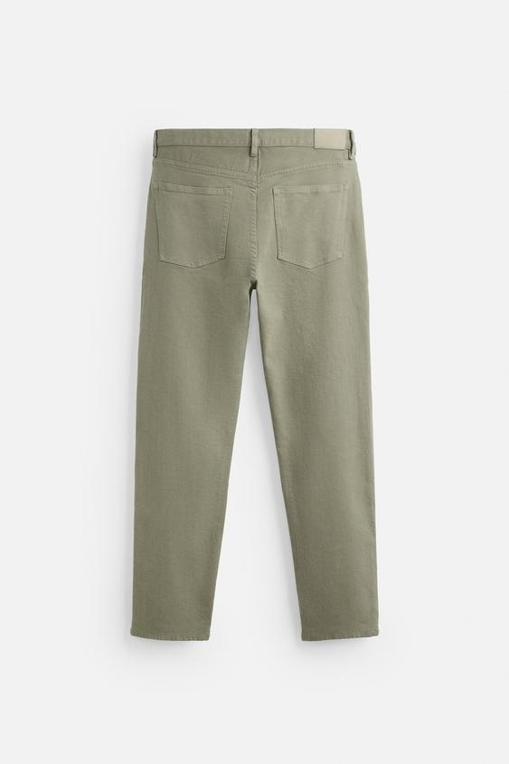 Zara Calças Jeans Slim Fit Azul Caqui-Claro