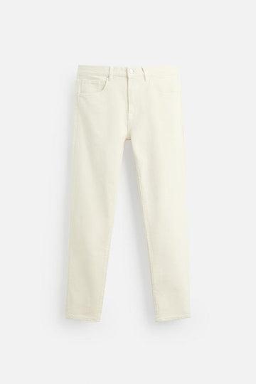 Zara Calças Jeans Slim Fit Bege-Claro