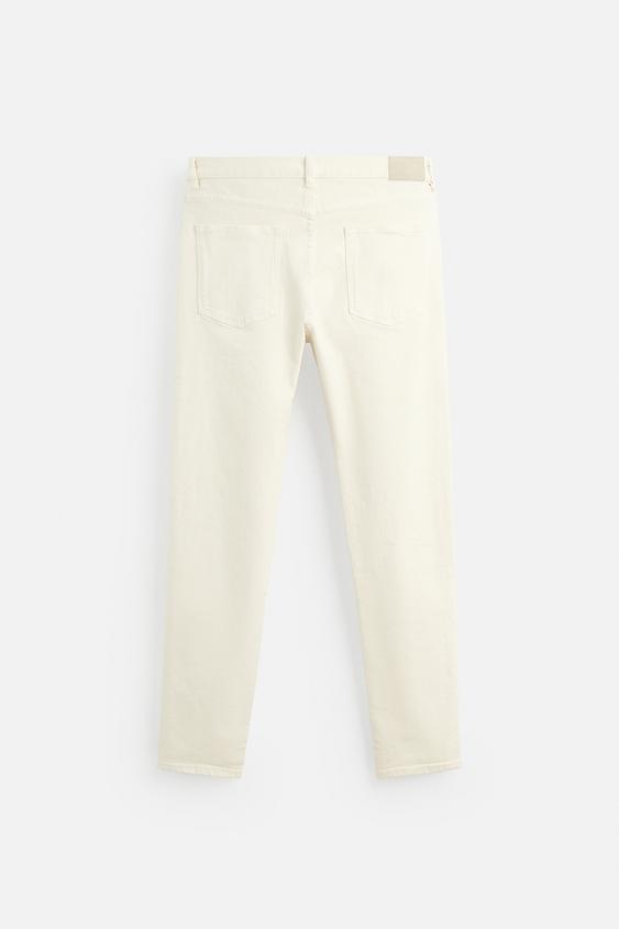 Zara Calças Jeans Slim Fit Bege-Claro