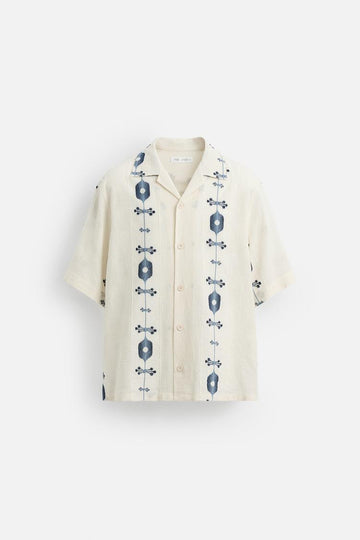 Zara Camisa Jacquard Contraste Azul