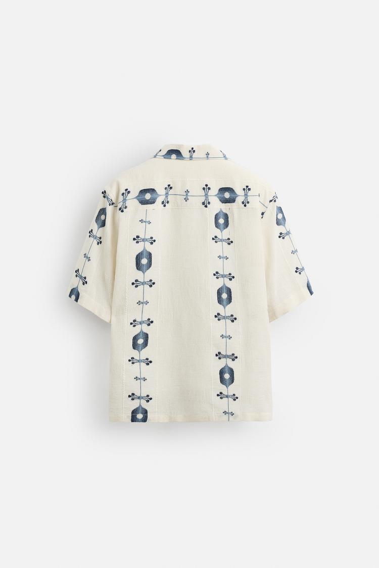 Zara Camisa Jacquard Contraste Azul
