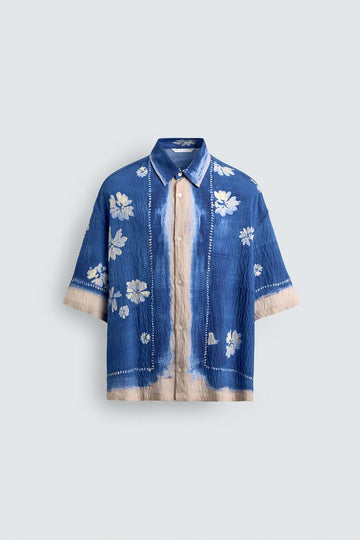 Zara Camisa Com Estamapdo Floral Azul