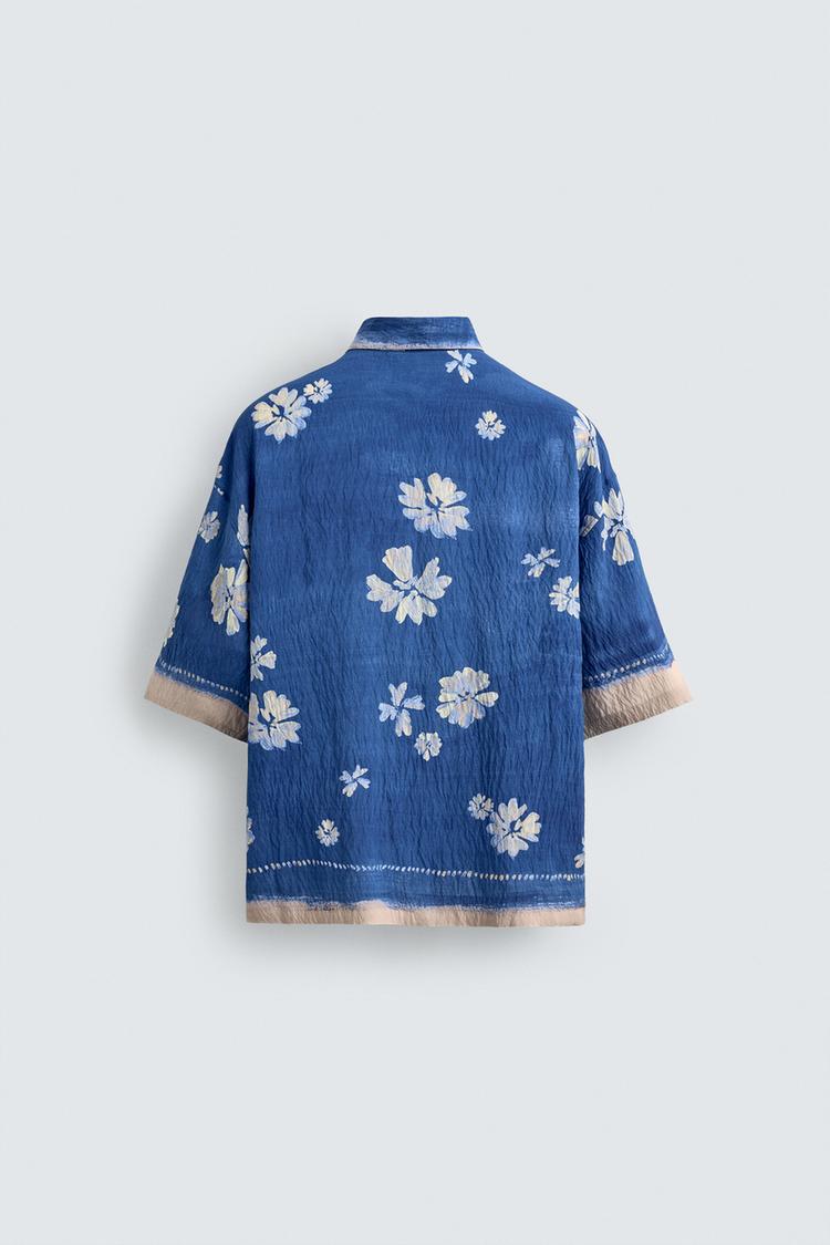 Zara Camisa Com Estamapdo Floral Azul