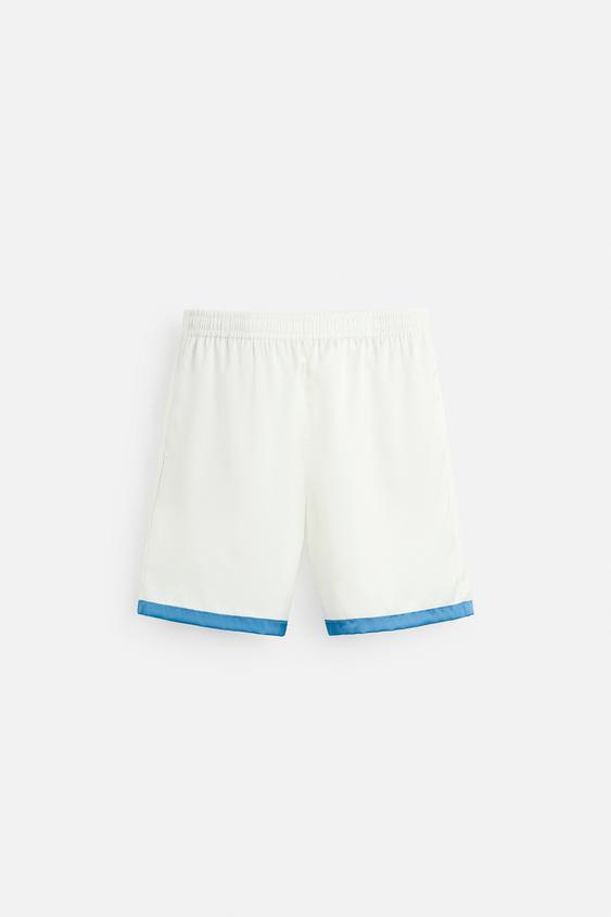 Zara Calções Bermuda Acetinados Terminais  Azuis