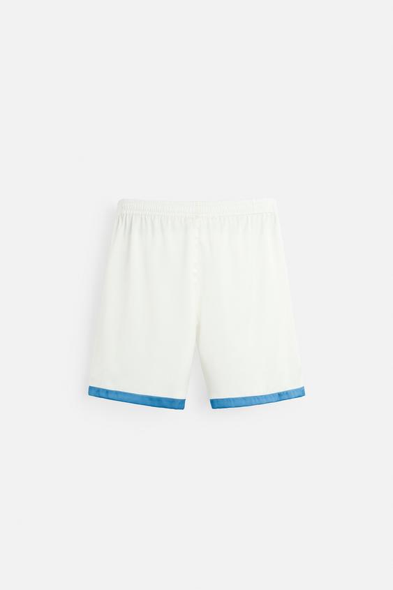 Zara Calções Bermuda Acetinados Terminais  Azuis