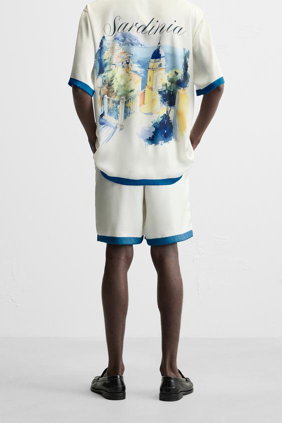 Zara Camisa Acetinada Terminais Azuis