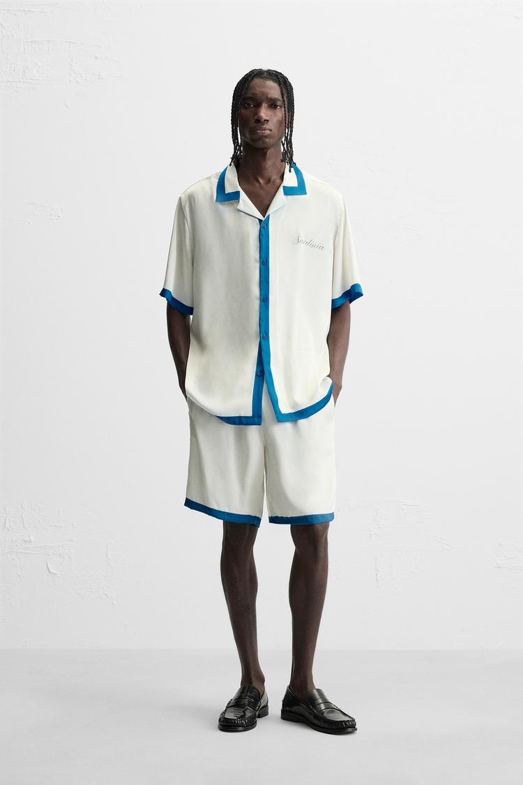 Zara Camisa Acetinada Terminais Azuis