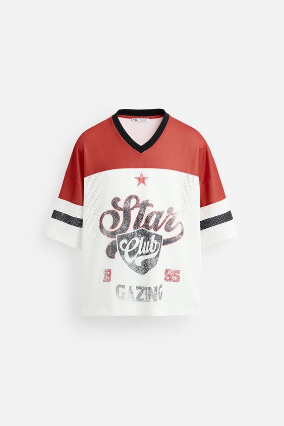 Zara T-shirt Retro Futebol Americano Branco-Marfim