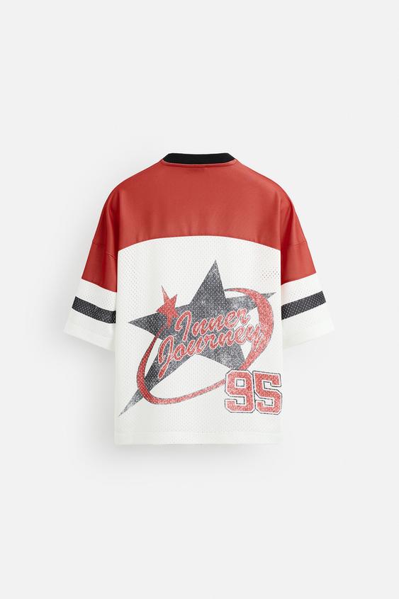 Zara T-shirt Retro Futebol Americano Branco-Marfim