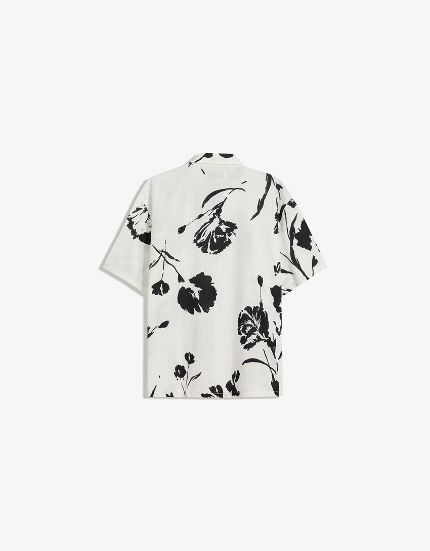 Bershka Camisa De Manga Curta Rústica Com Estampa Branca