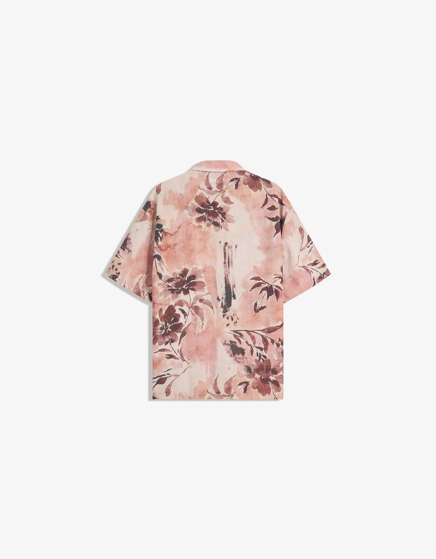 Berskha Camisa Manga Curta Estampada Rosa