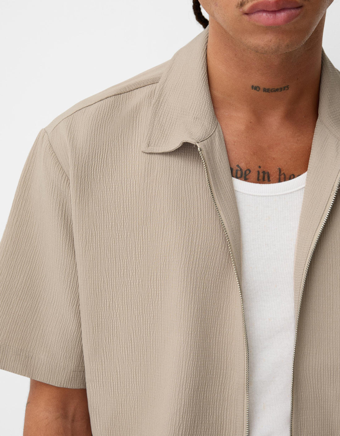 Bershka Camisa Plissada De Zip Areia