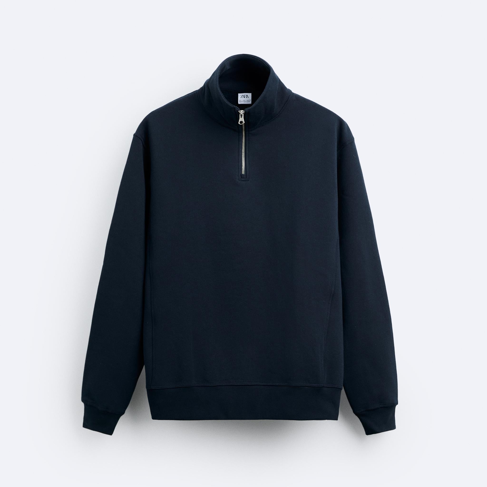 Zara Blusão Quarter Zip Azul Marinho