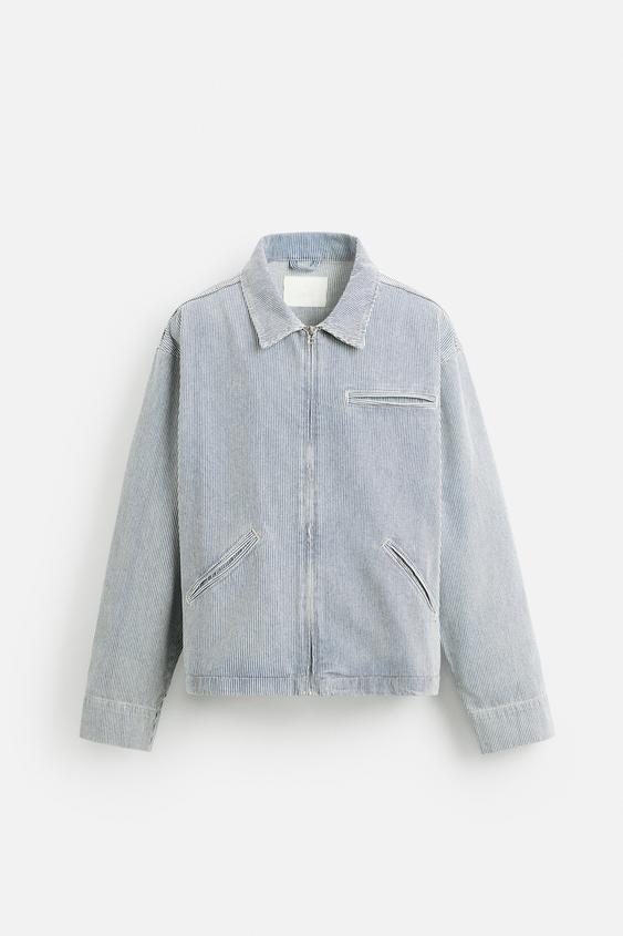 Zara Casaco Com Estrutura As Riscas Azul Listrado