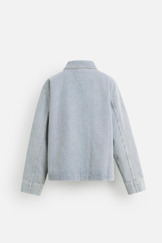 Zara Casaco Com Estrutura As Riscas Azul Listrado