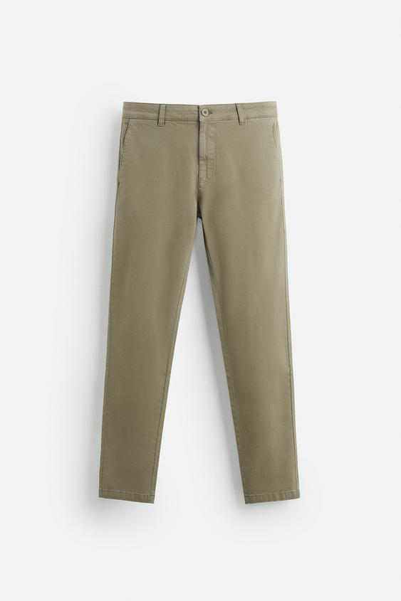 Zara Calças Chino Skinny Fit Verde