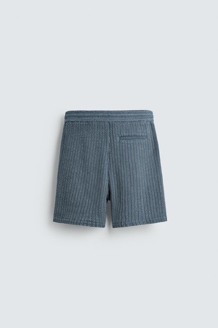 Zara Calções Bermuda Estrutura Jacquard Azul
