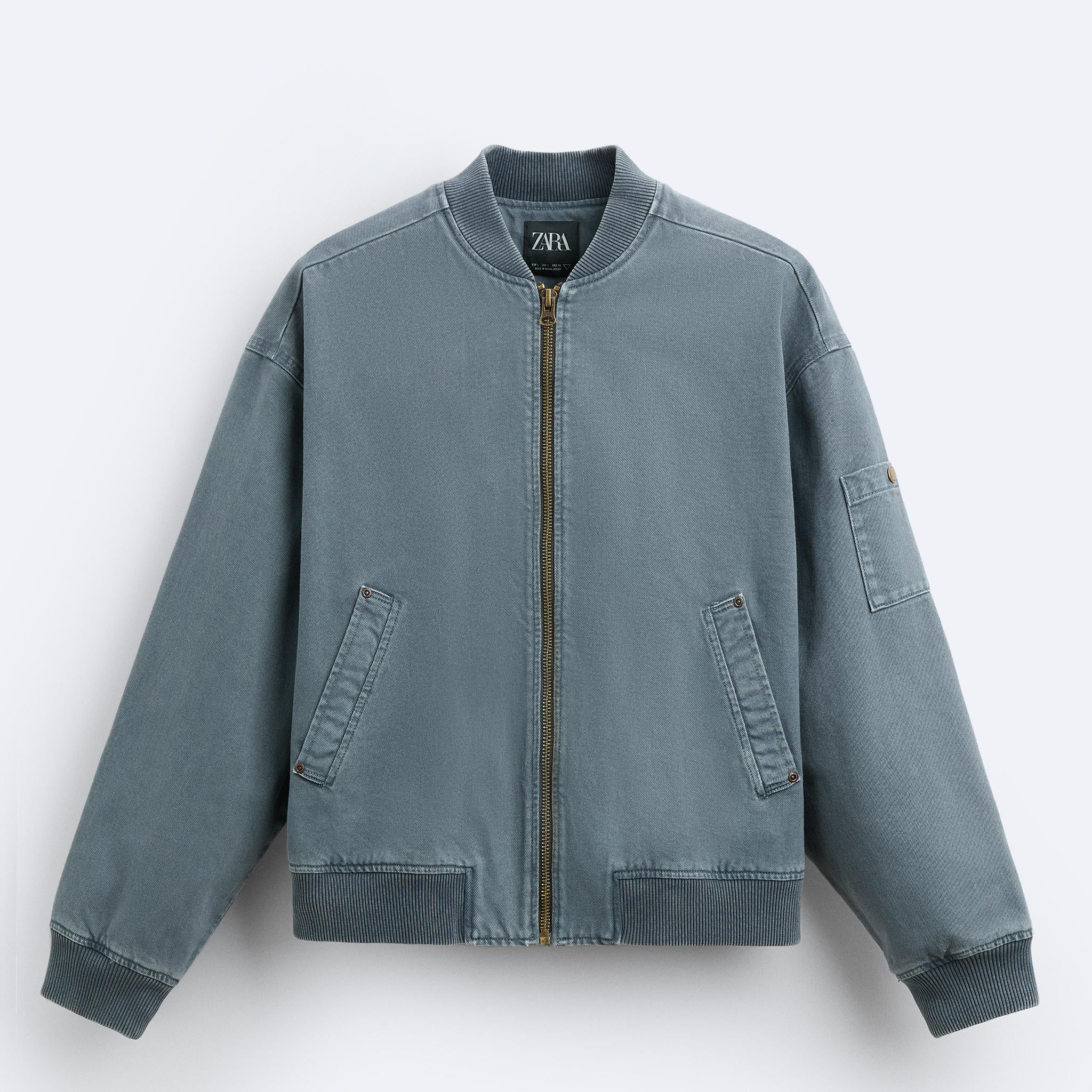 Zara Casaco Bomber Com Lavagem Azul