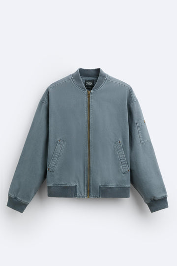 Zara Casaco Bomber Com Lavagem Azul