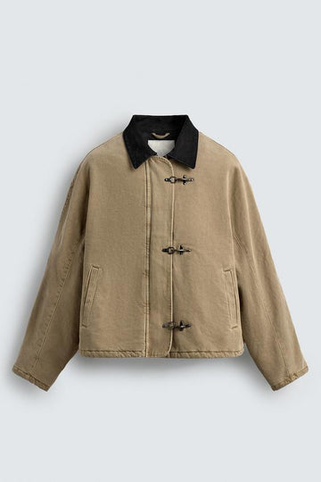 Zara Blusão Gola Combinada Alamares Areia