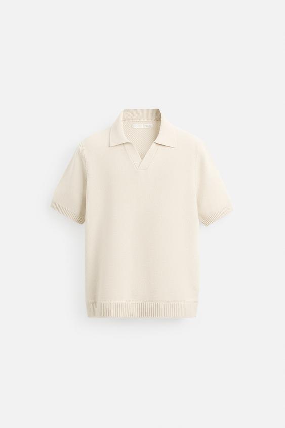 Zara Polo De Malha Estruturada Bege-Claro