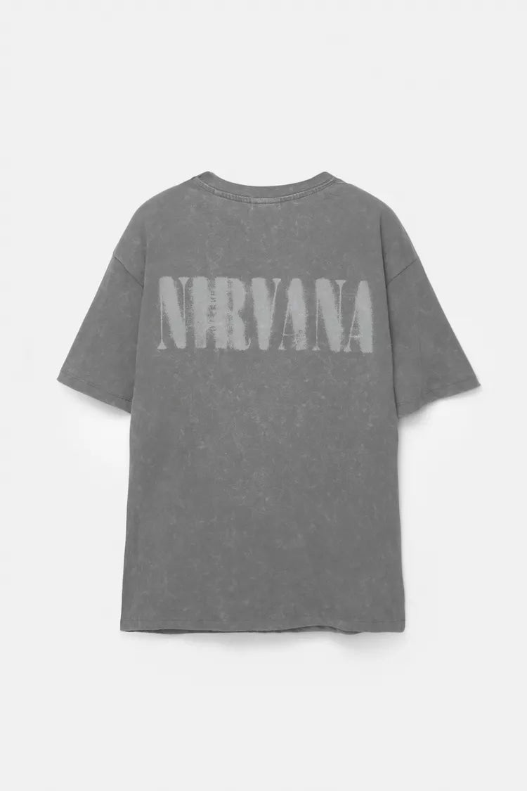 Pull&bear T-shirt Com Estampado Nirvana Smiley Cinzento