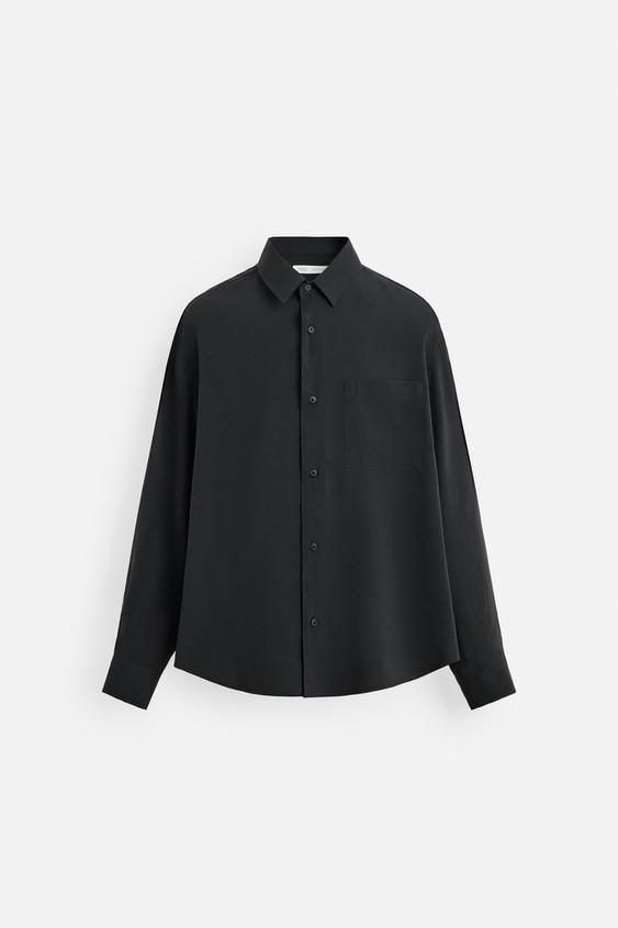 Zara Camisa Fluido Com Bolso Cinzento