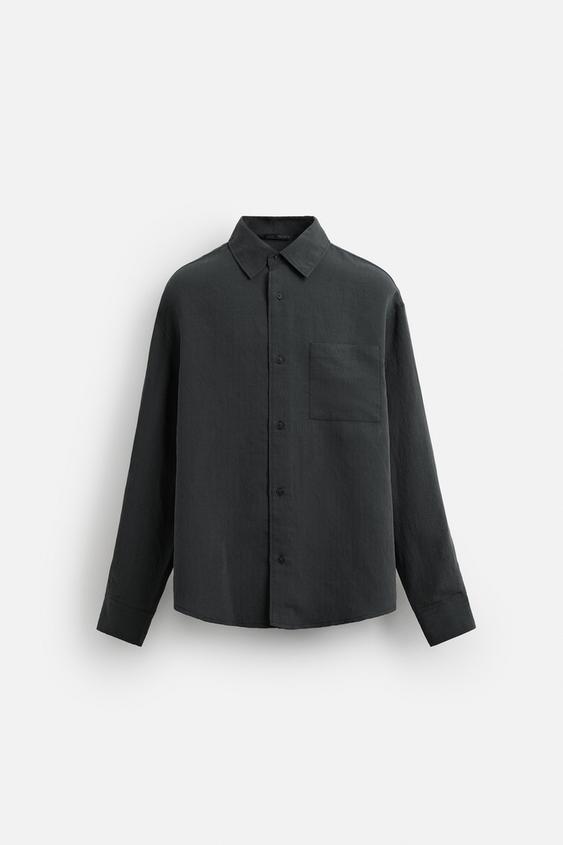 Zara Camisa Fluida Com Bolso Preto