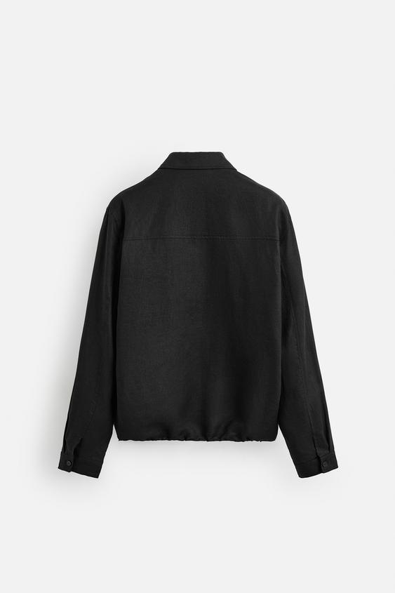 Zara Camisa Manga Cumprida 100% Linho Preto