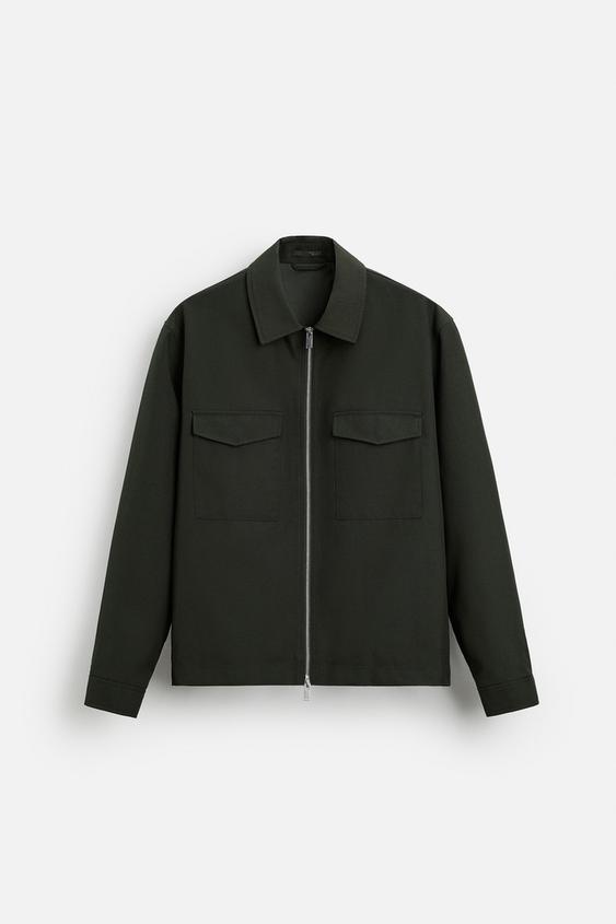 Zara Camisa Regular Fit Verde Escuro