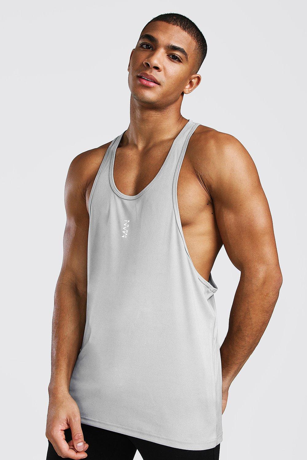 boohooMAN Active Poly Gym Racer Vest Silver