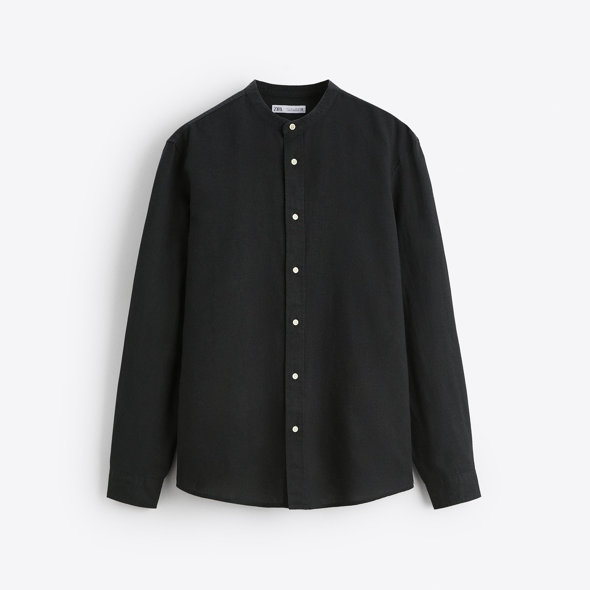 Zara Camisa De Algodão Com Estrutura De Linho Preta