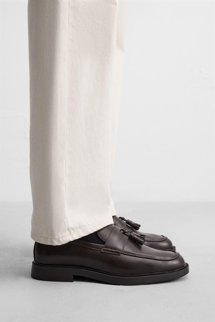 Zara Sapatos Mocassim Com Borda Castanho